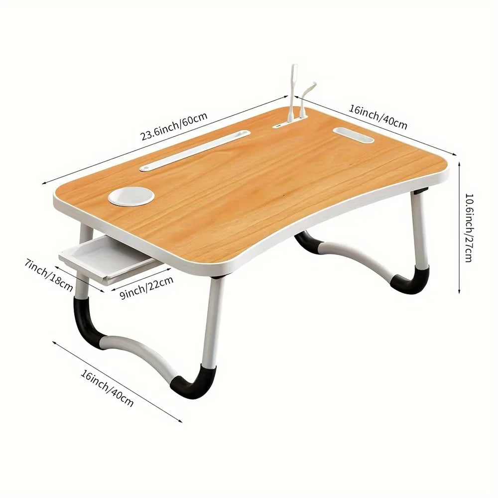 Portable Foldable Laptop Table with USB Ports & Storage