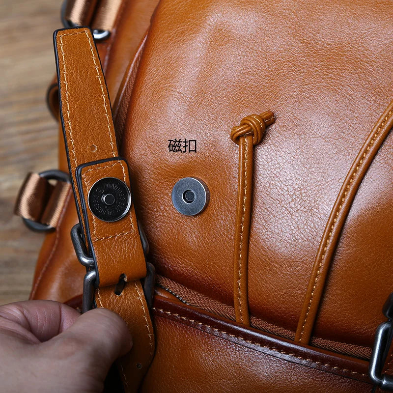 Mochila retro de cuero para hombre | Elegante bolso de viaje y escolar