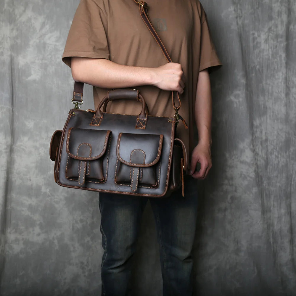 Genuine Leather Retro Men's Handbag | Large Capacity Crossbody Bag