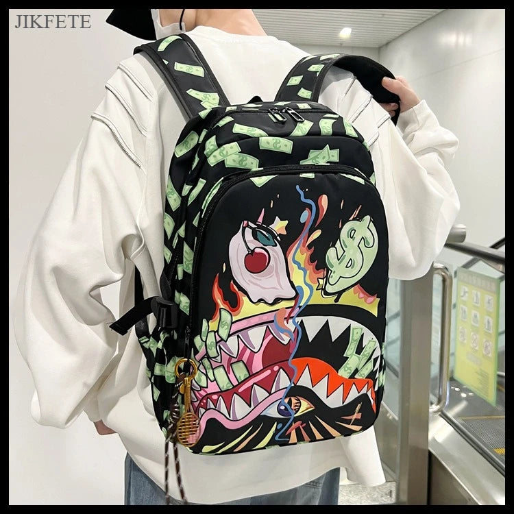 Stylish Shark Mouth Print Backpack | Versatile School & Travel Bag