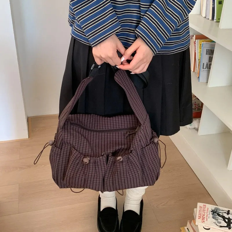 Stylish Plaid Nylon Shoulder Tote Bag | Versatile Everyday Accessory