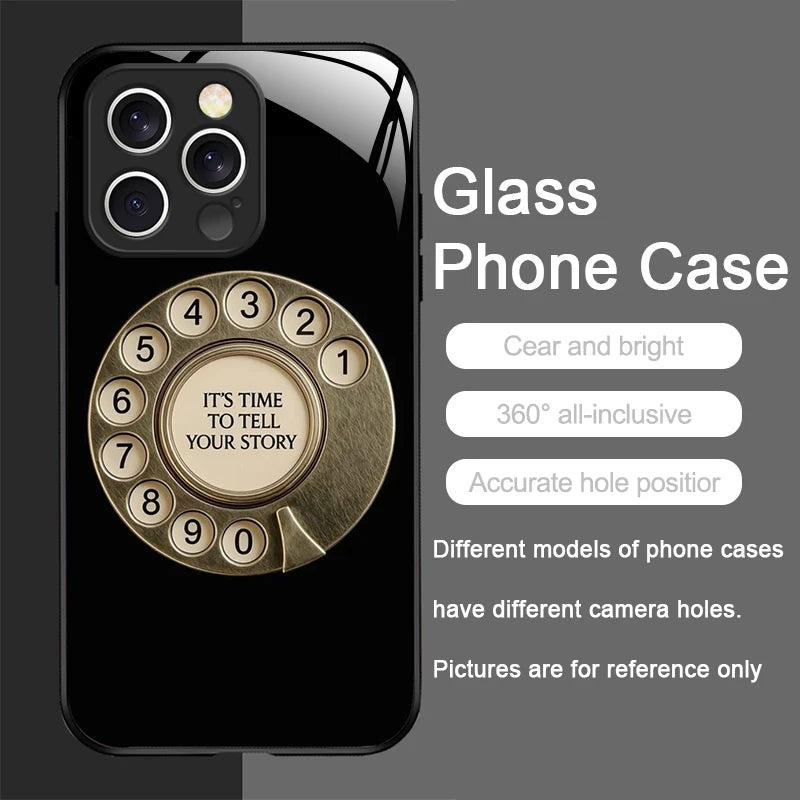Funny Retro Rotary Dial Pattern Tempered Glass Phone Case for IPhone 17 16 Pro Max 16 15 14 Plus 13 12 Mini 11 X XS MAX XR Cover