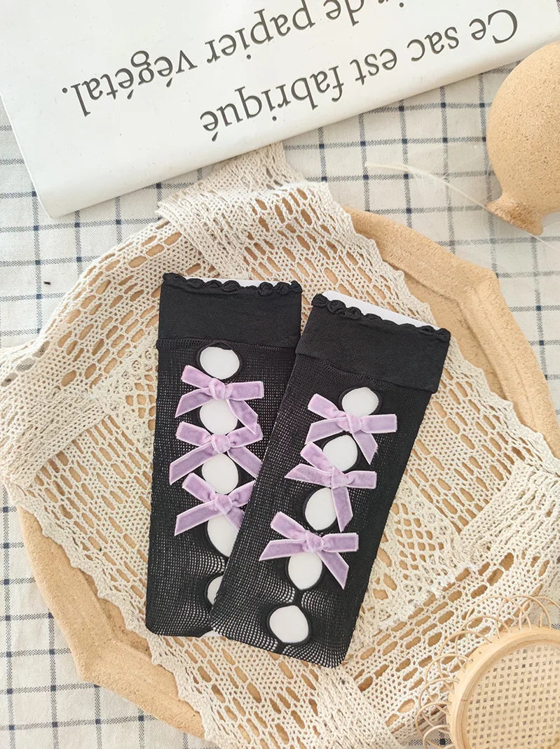 Kawaii Hollow Out Mesh Fishnet Socks | Cute Bow Long Stockings