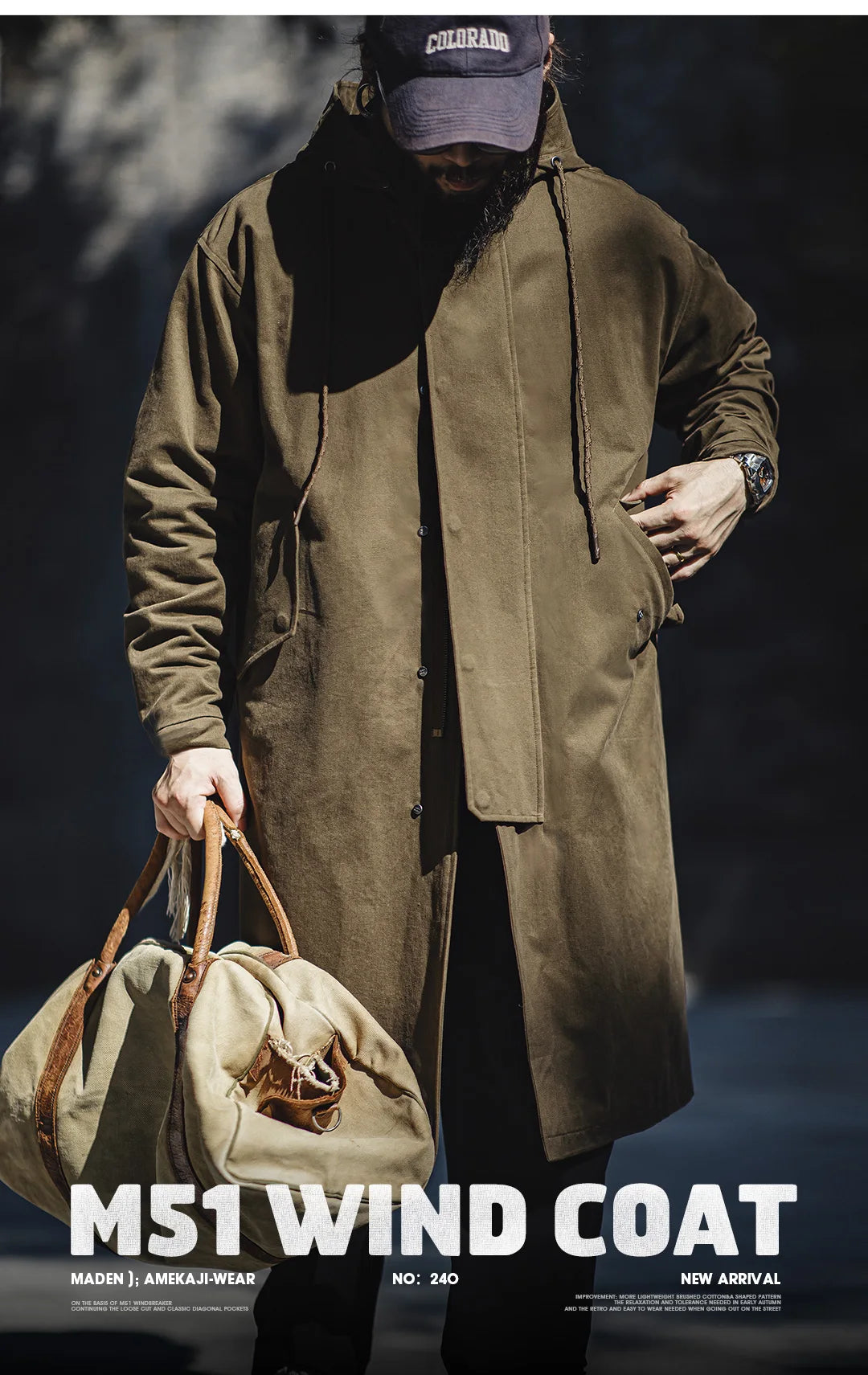 Men's Retro Hooded Windbreaker | Versatile Mid-Length Jacket