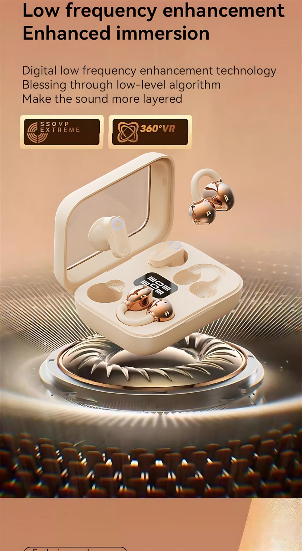 Wireless Earphones Open In-ear Type HIFI Bass 2in1 Bluetooth Headset High-definition Electric Quantity Digital Display Earplugs
