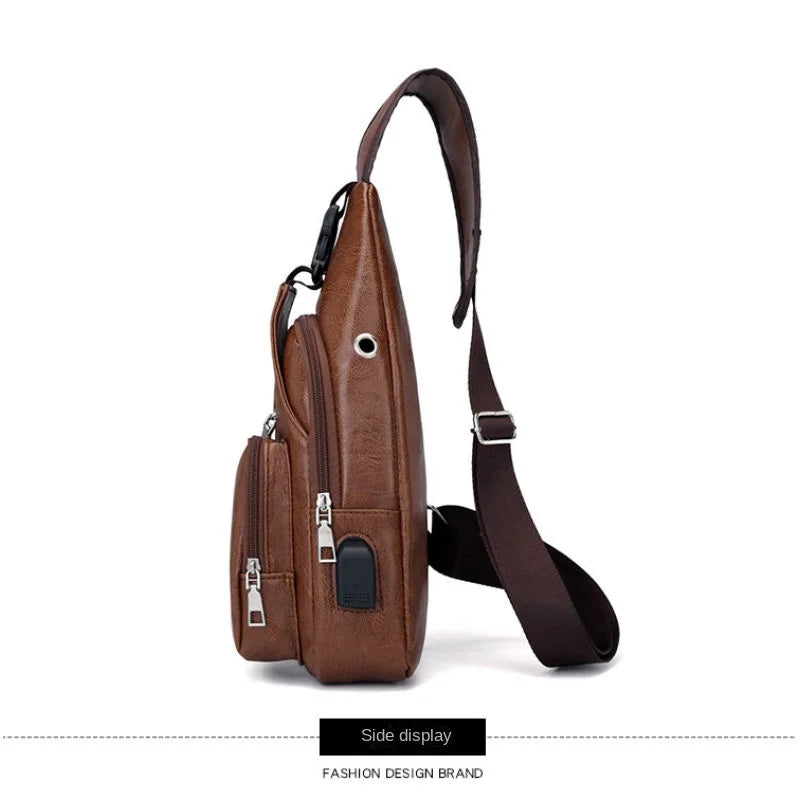 Men's Chest Bag with Headphone Hole | Versatile USB Shoulder Pack