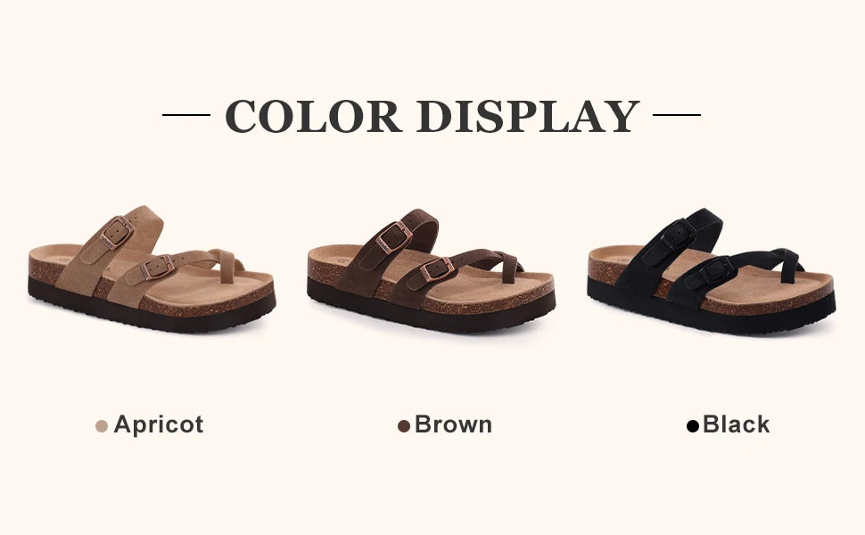 Women's Suede Sandals | Adjustable Buckle Cork Platform Footwear