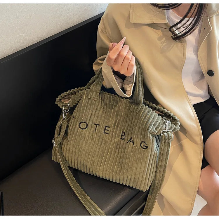 Bolso de mano de terciopelo a rayas de gran capacidad | Bolso tote elegante y versátil