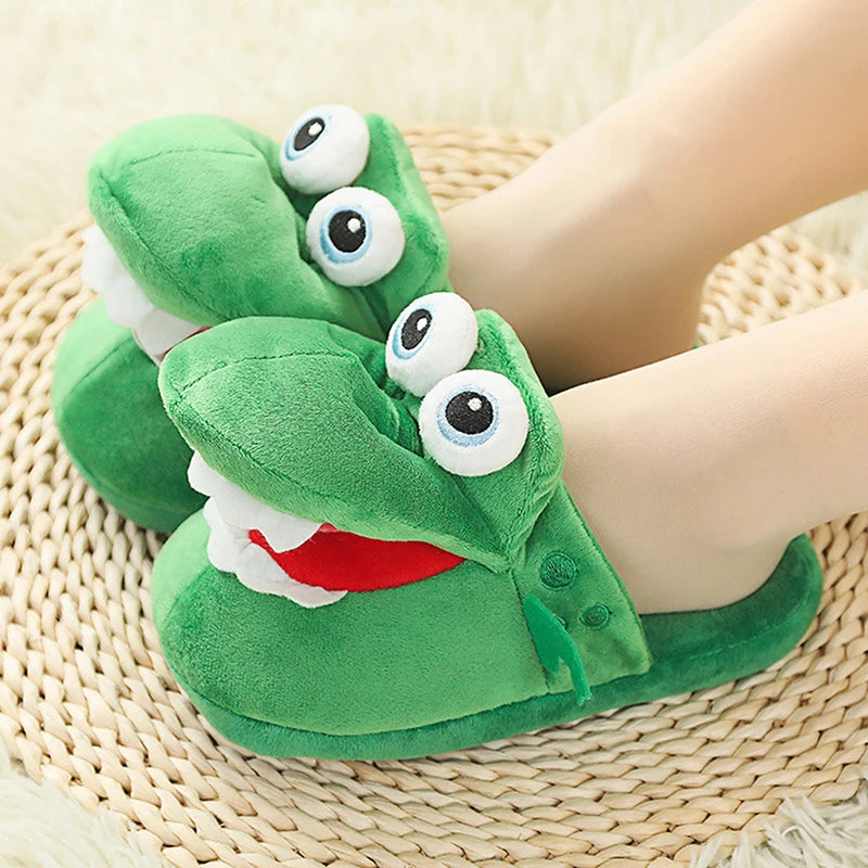 Cute Moving Mouth Crocodile Plush Slippers | Funny Warm Indoor Shoes