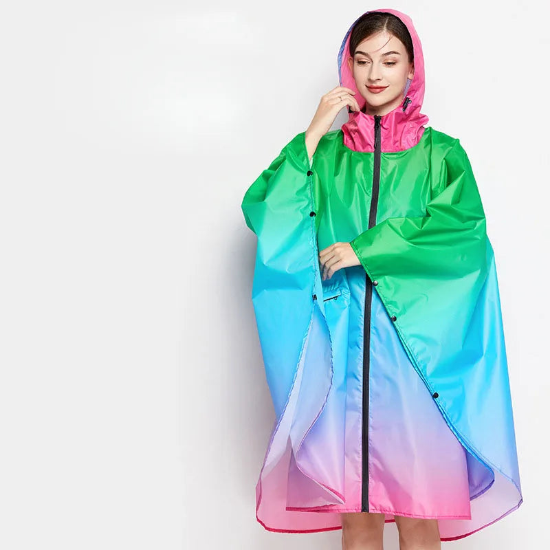 Big Size Women Gradient Color Raincoat | Lightweight Waterproof Cloak
