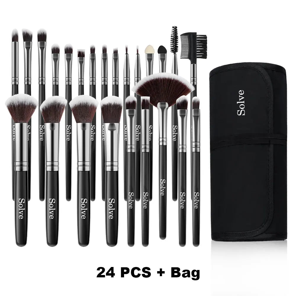 24 Piece Makeup Brush Set – Soft Bristle Synthetic Brushes with Wood Handles for Foundation, Blush, Eyeshadow, Powder & Blending – Full Face Beauty Tools