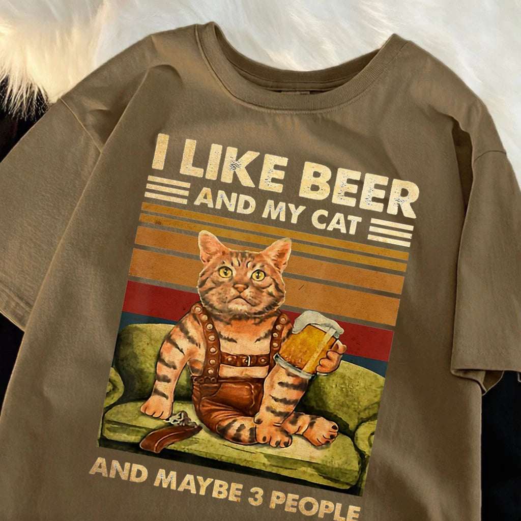 Men's Summer Cat and Beer Graphic T-Shirt | Soft Cotton Tee