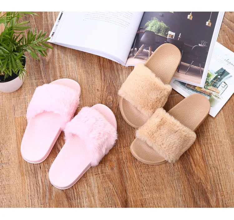 Women's Open Toe Fuzzy Plush Slippers | Cozy Winter House Slides