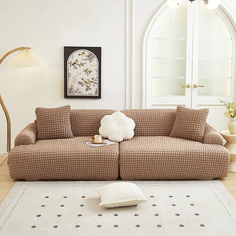 Solid Color Bubble Popcorn Sofa Cover | Elastic & Durable Fit