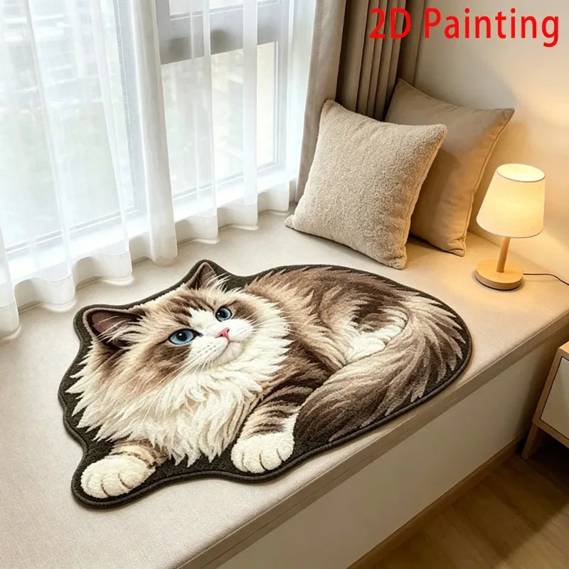 Cute Cartoon Ragdoll Cat Pattern Carpet | Soft Plush Floor Mat