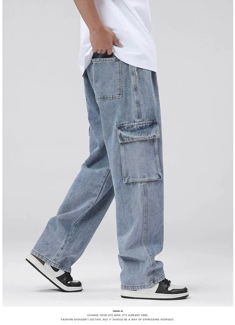 Men's Baggy Cargo Jeans with Elastic Waist | Casual Vintage Style