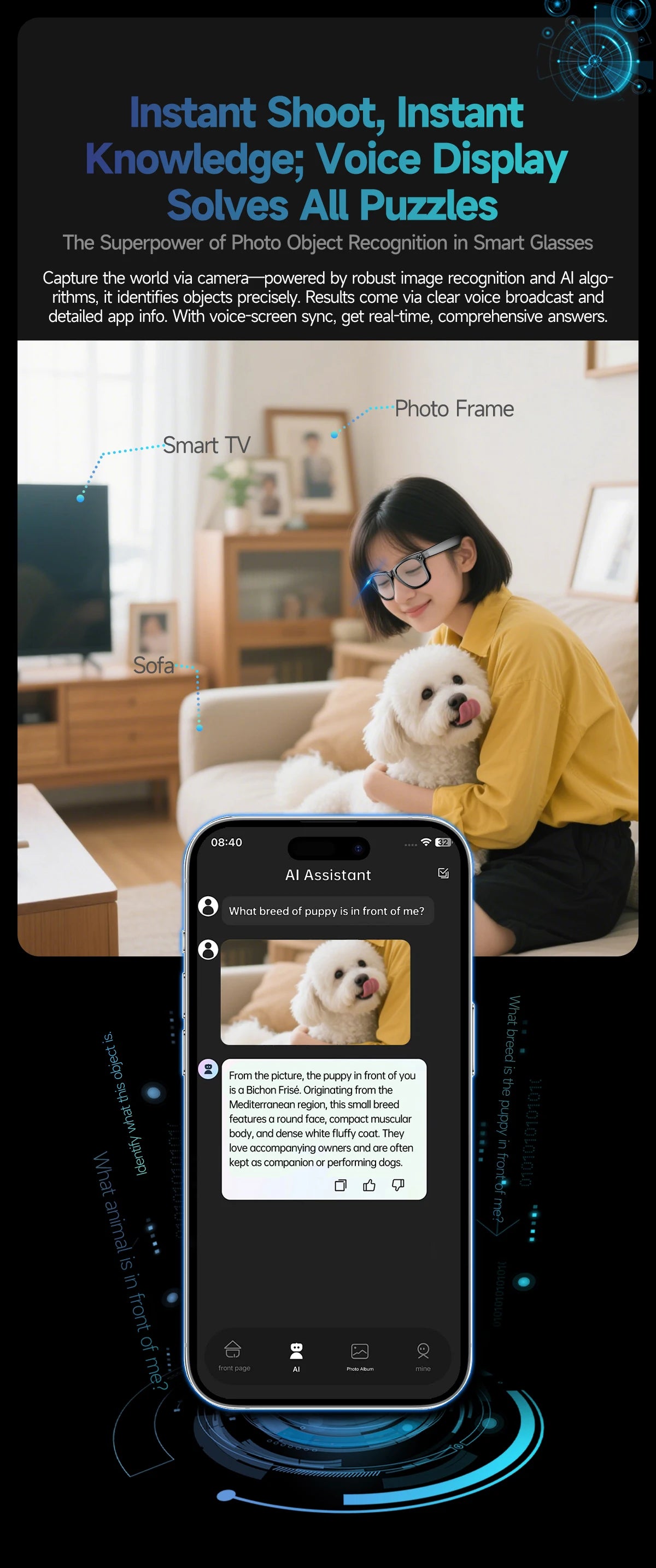 Smart AI Glasses | 8MP Camera, Noise-Cancelling, Waterproof Sunglasses