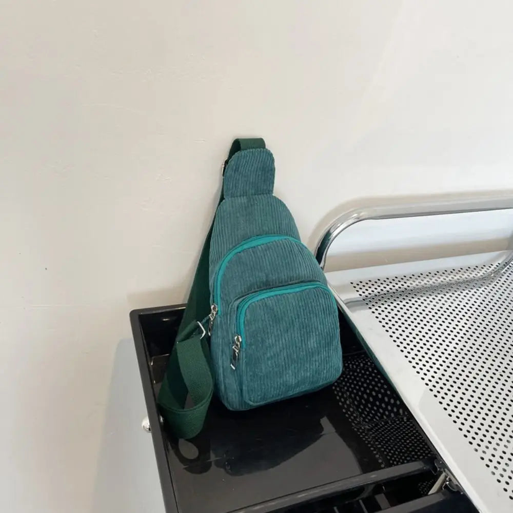 Solid Color Corduroy Chest Bag | Stylish Crossbody Schoolbag