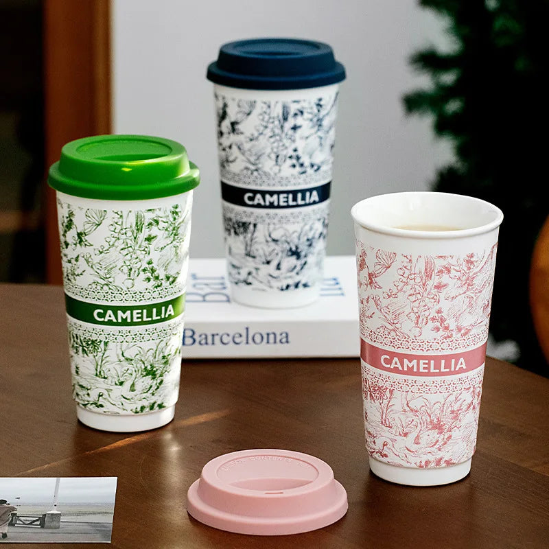 Taza de Café de Cerámica de Gran Capacidad con Tapa de Silicona | Elegante y Práctica