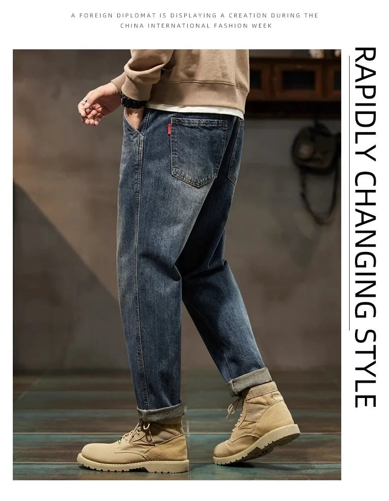 Retro American Style Men's Jeans | Loose Straight-Leg Denim Pants