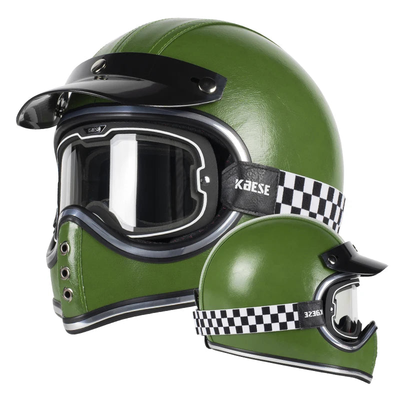 Yellow Vintage Full Face Helmet with Photochromic Goggles | Safety & Style