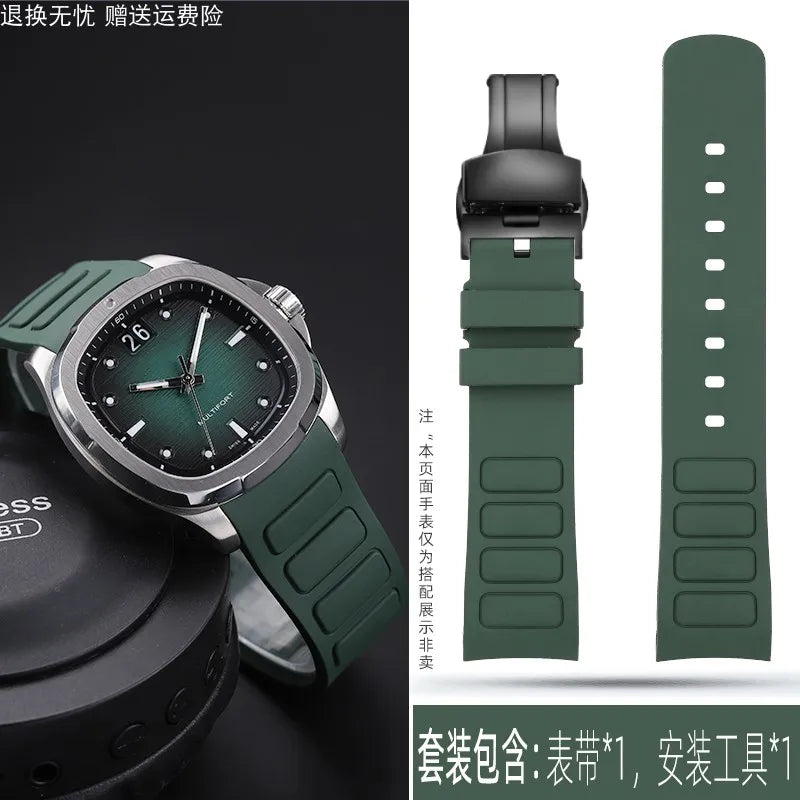 22mm Rubber Watch Strap | Stylish Black/Grey Fluoroelastomer Band