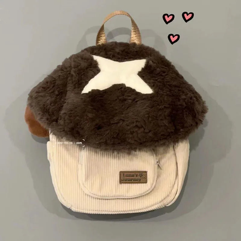Cute Cartoon Mushroom Backpack | Adorable Plush Doll Bag for Women