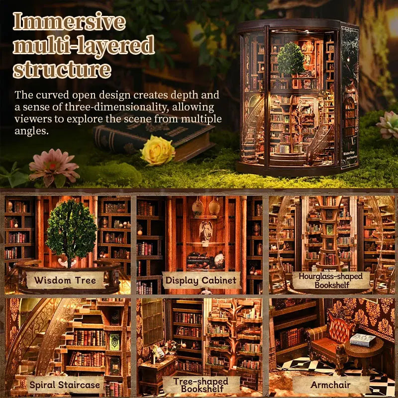 Kit DIY de rincón de lectura de madera | Idea de regalo y manualidad de sujetalibros en miniatura