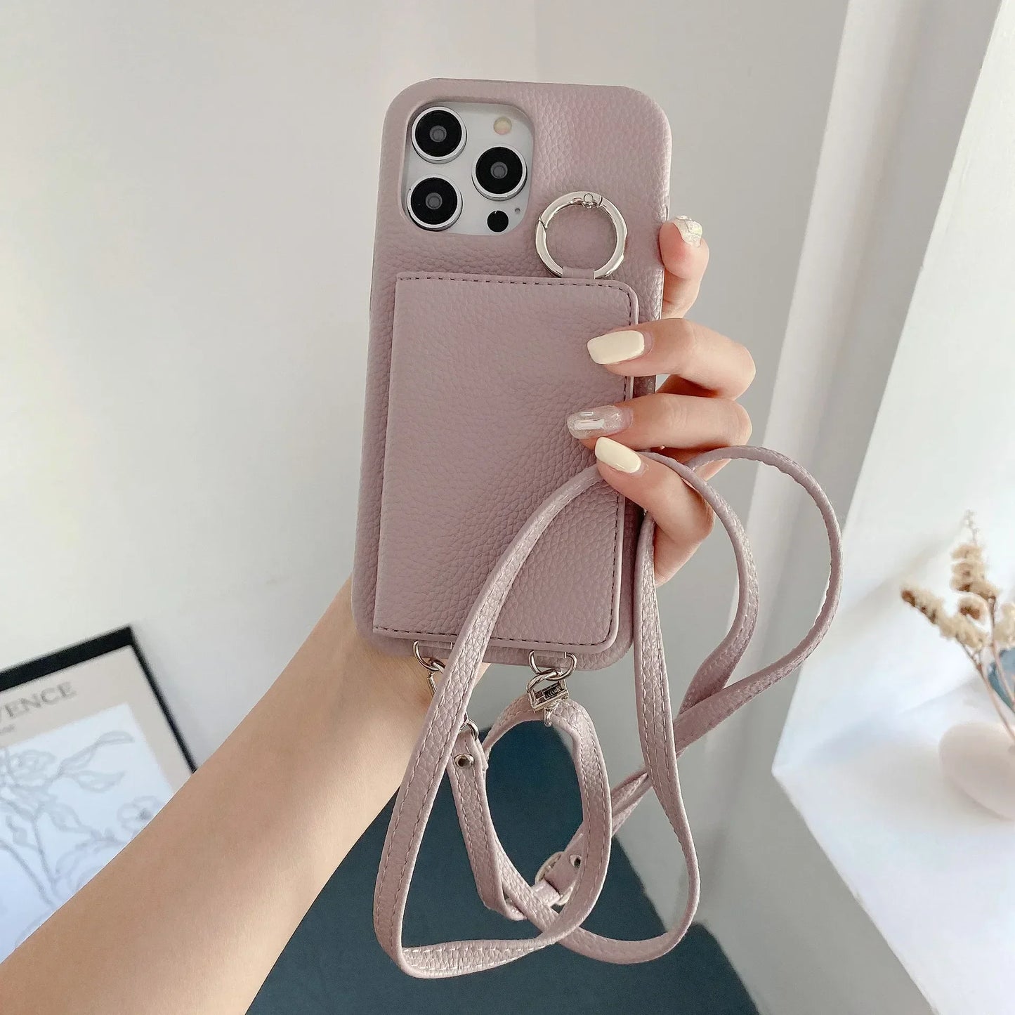 Elegant Ring Holder Mirror Card Slot Case for iPhone