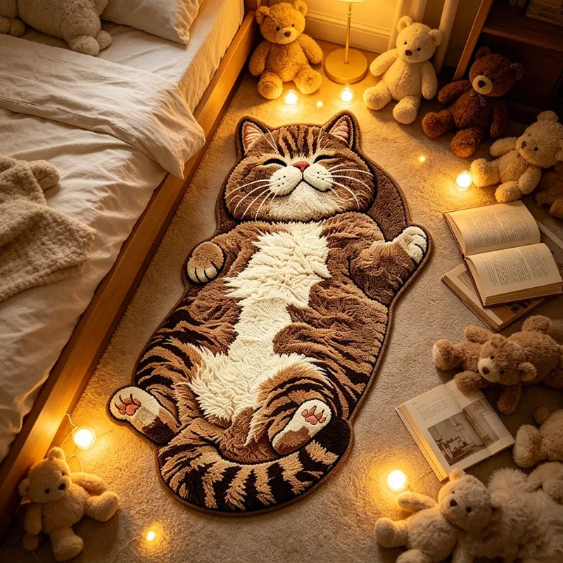 Cute Tabby Cat Pattern Rug | Soft Washable Bedroom Decor