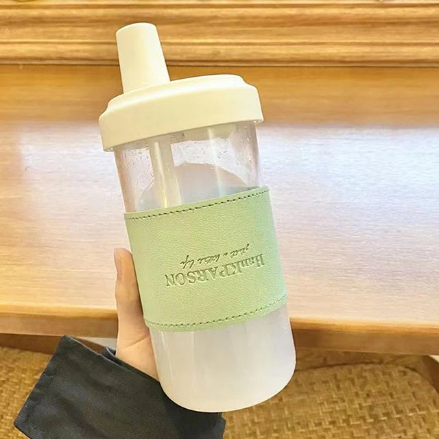 Cute Pearl Milk Tea Straw Plastic Water Bottle | Large Capacity Drinkware
