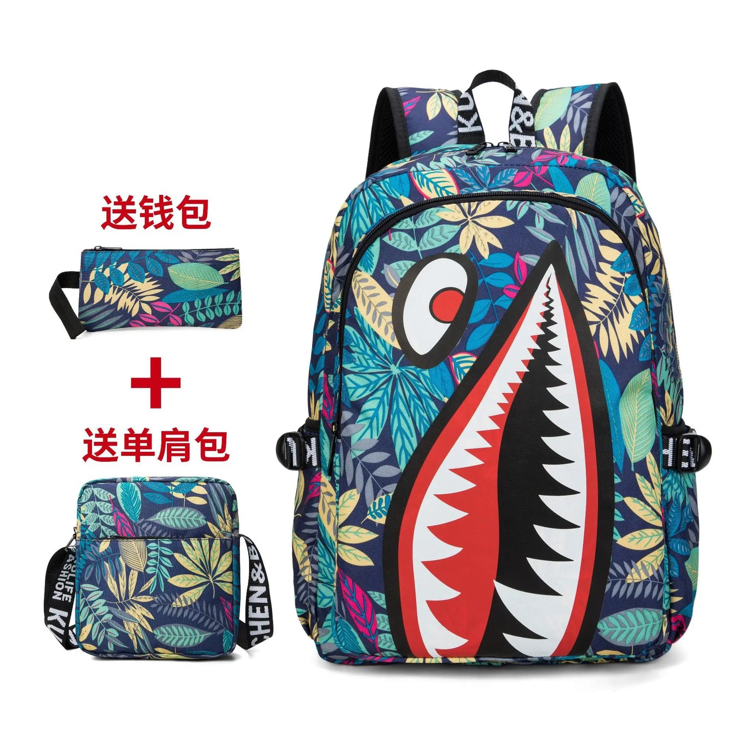 Cartoon Shark Print Backpack | Fun Rucksack for Kids
