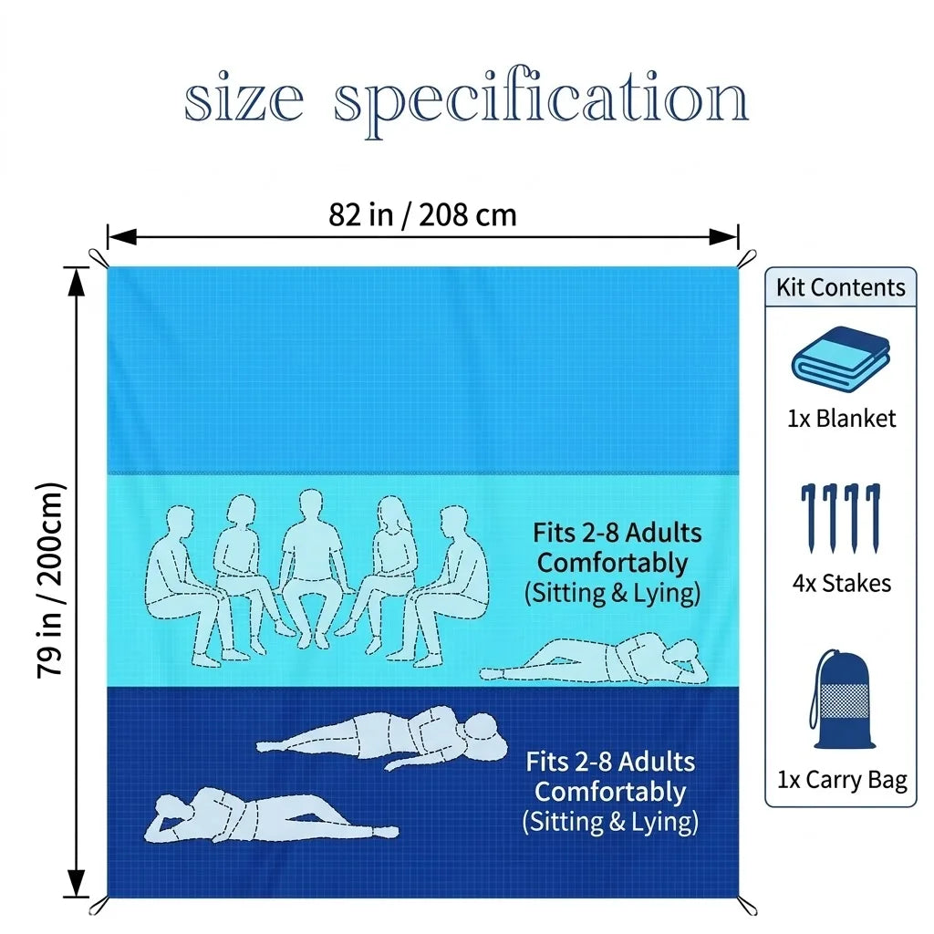 Oversized Beach Blanket | Sand-Free & Water-Resistant Picnic Mat