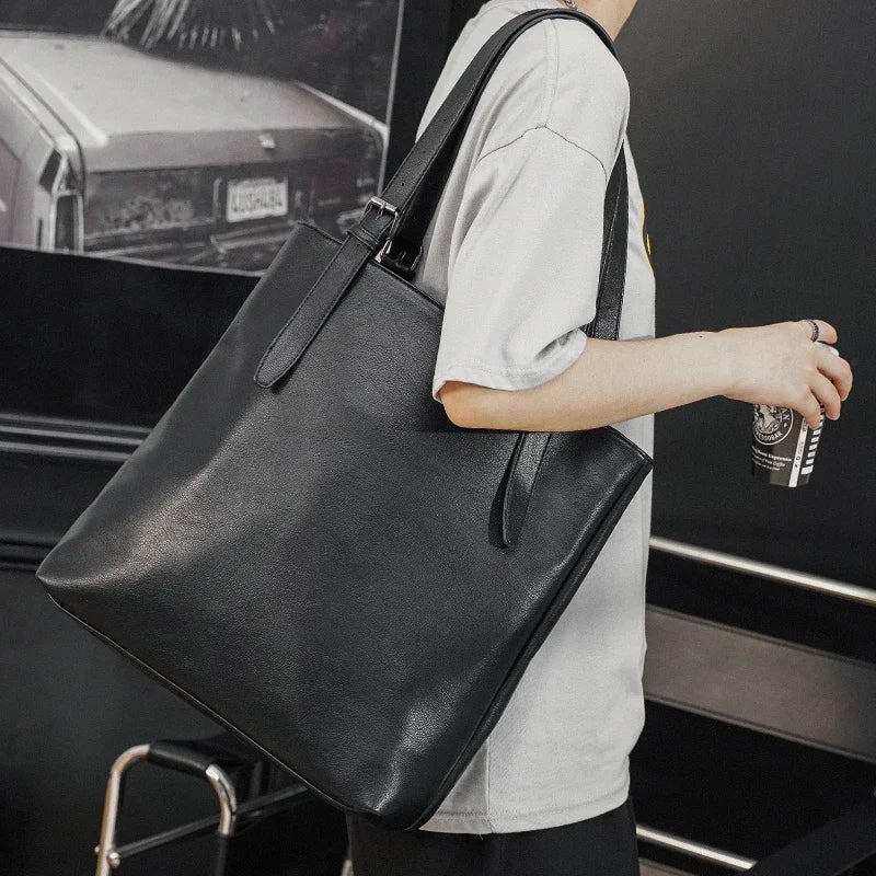 Soft Leather Tote Bag for Men | Large Capacity Business Casual