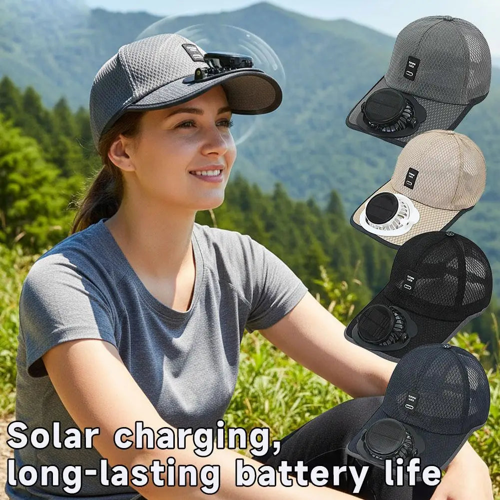 Breathable Summer Mesh Baseball Hat with Solar Fan & UV Protection