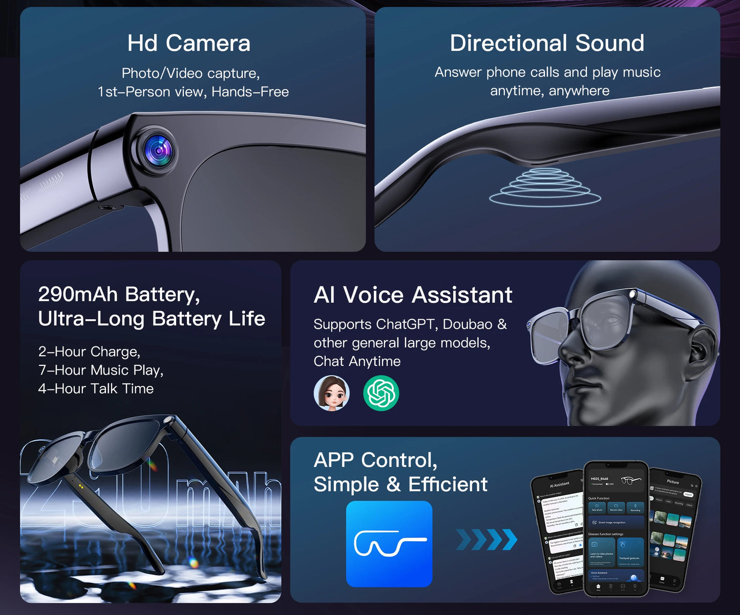 Men's AI Smart Glasses | Dual Camera Translation & Bluetooth Calling