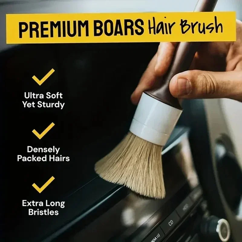 3PCS Car Detailing Brushes Set | Boar Hair Bristle Cleaning Tools