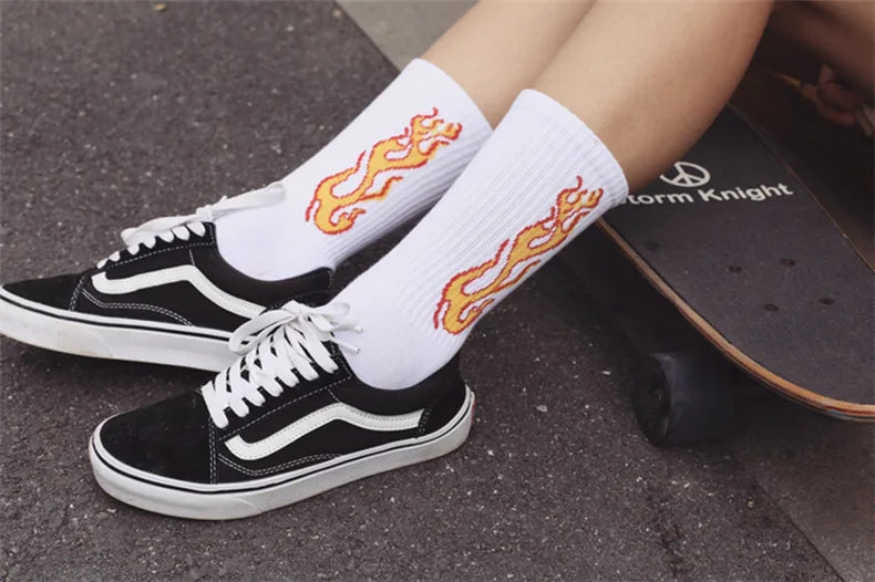 Trendy Knee High Socks for Men & Women | Vibrant Flame Design