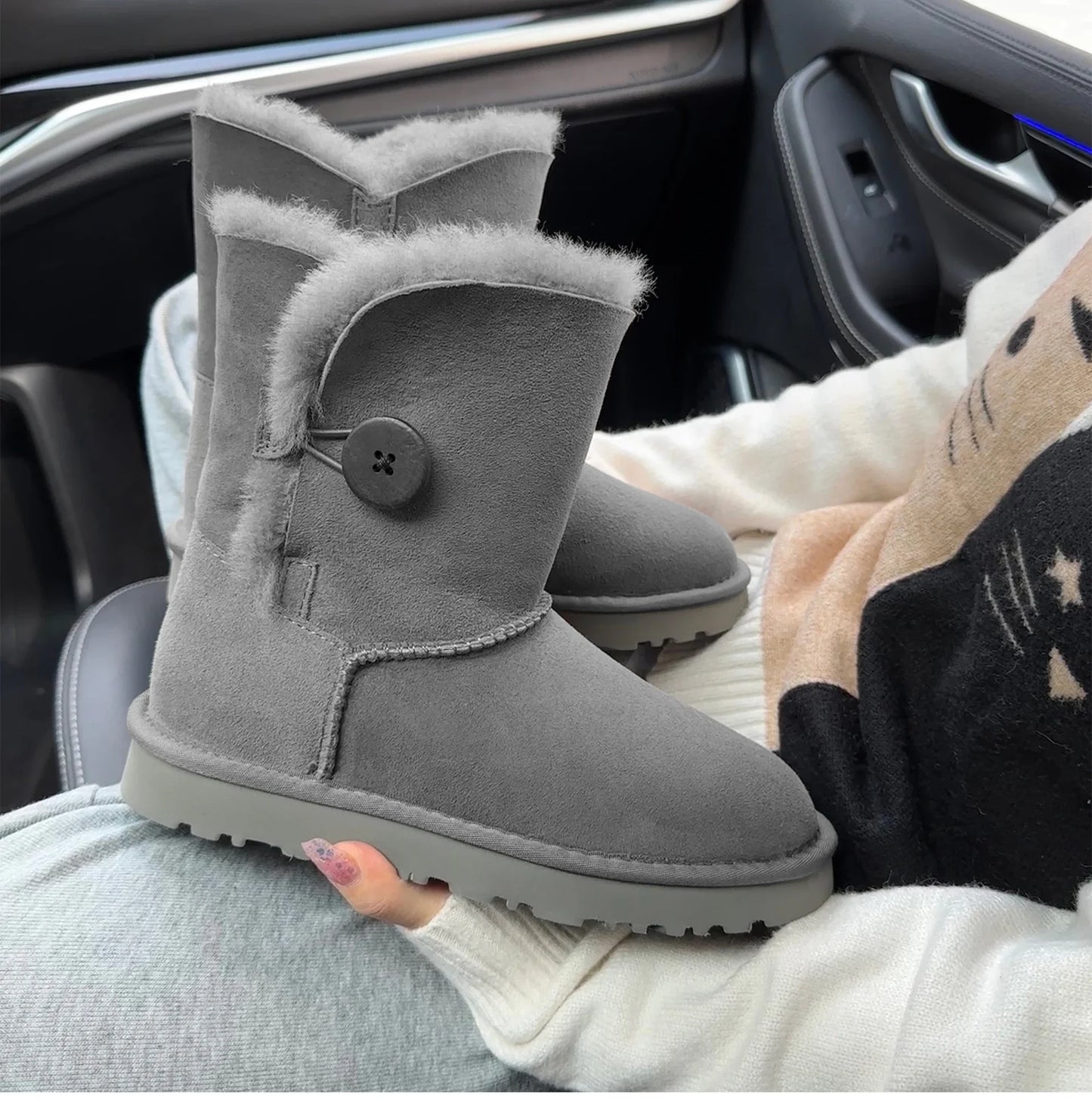 Women's Sheepskin Wool Snow Boots | Warm Fleece Lined Winter Boots