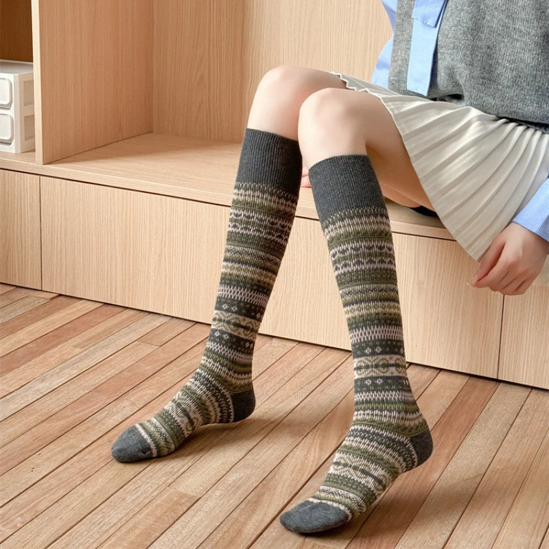 Women's Retro Knitted Knee Socks | Vintage Style for Autumn & Winter