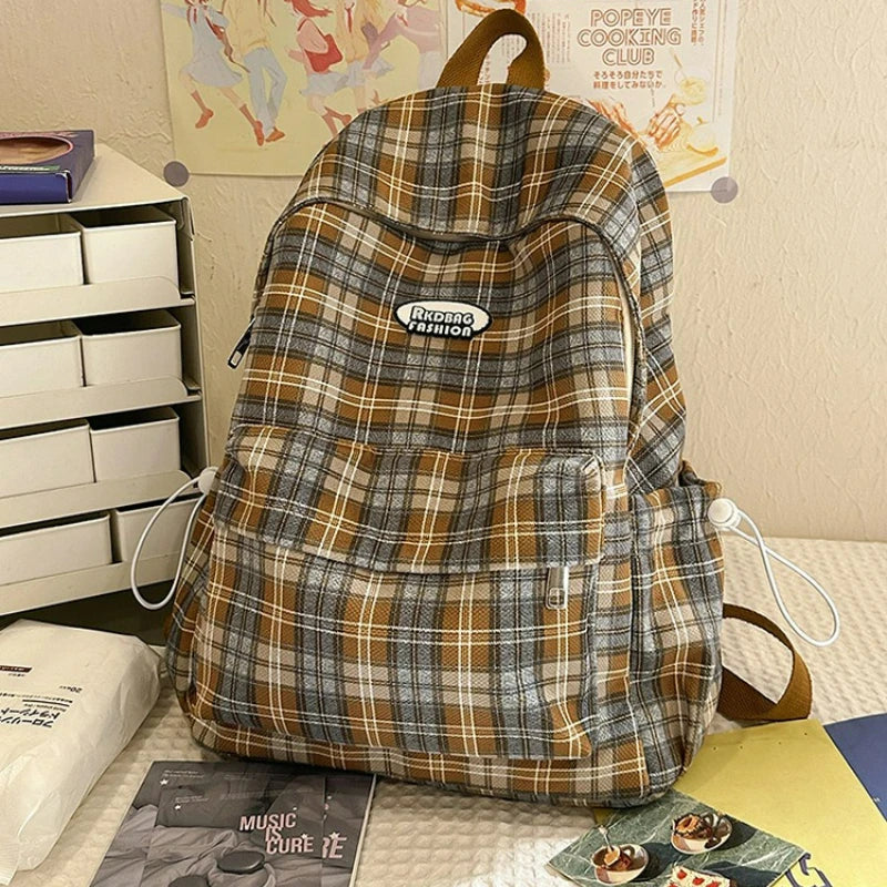 Large Capacity Plaid Backpack | Versatile Travel & School Bag