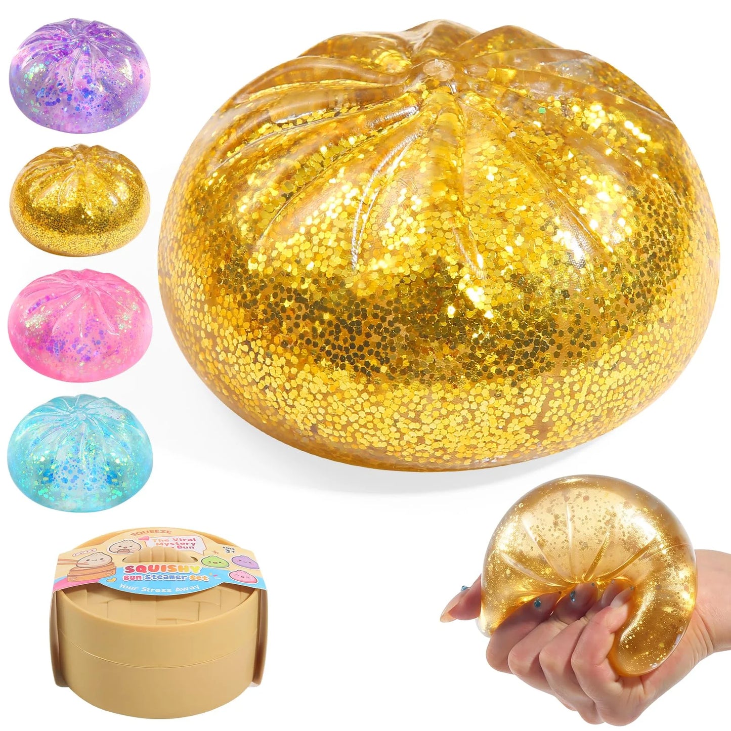 5.5cm Dumpling Squishy, Glitter Maltose Stress Ball, Bao Bun Mystery Box, Aesthetic Fidget, Slow Rebound Anxiety Relief Toy