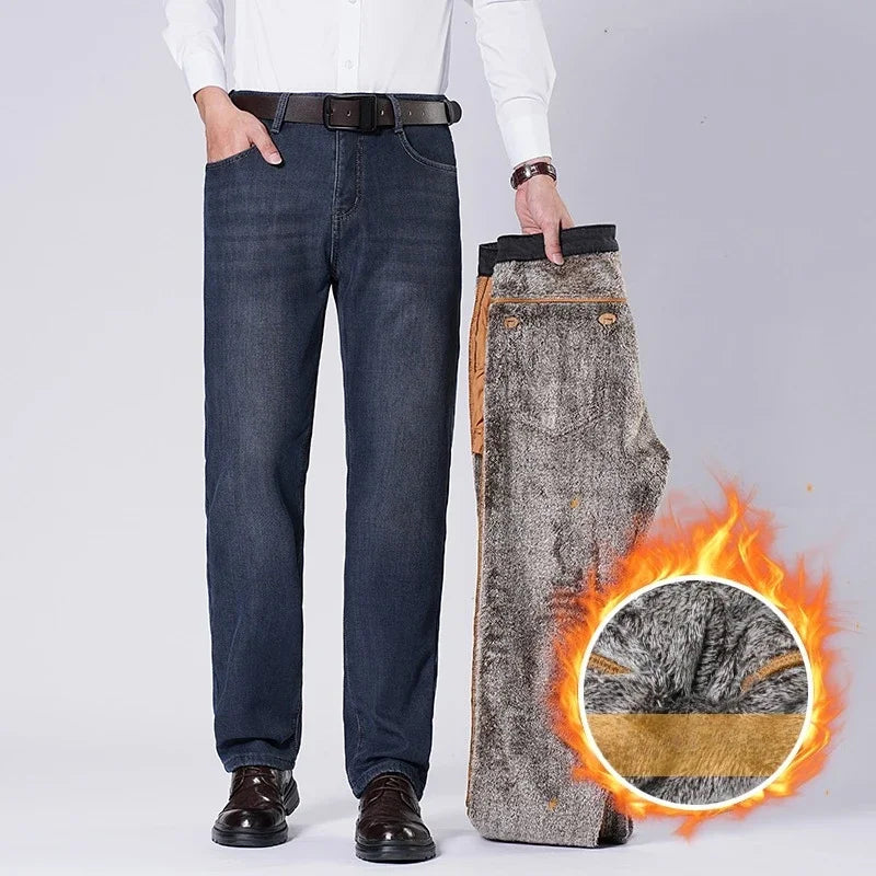 Men's Winter Jeans | Thick Plush Velvet Denim Pants for Comfort