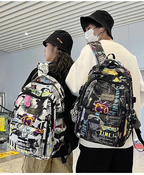 Trendy Personalized Graffiti Japanese Backpack | Large Capacity Book Bag