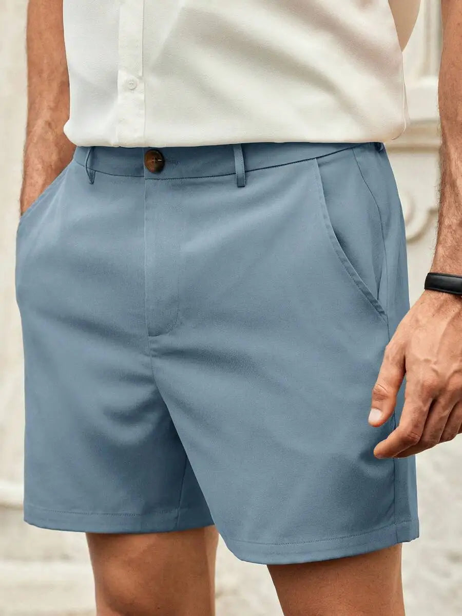 Men's Gray Woven Casual Shorts | Button Fly Knee Length Style
