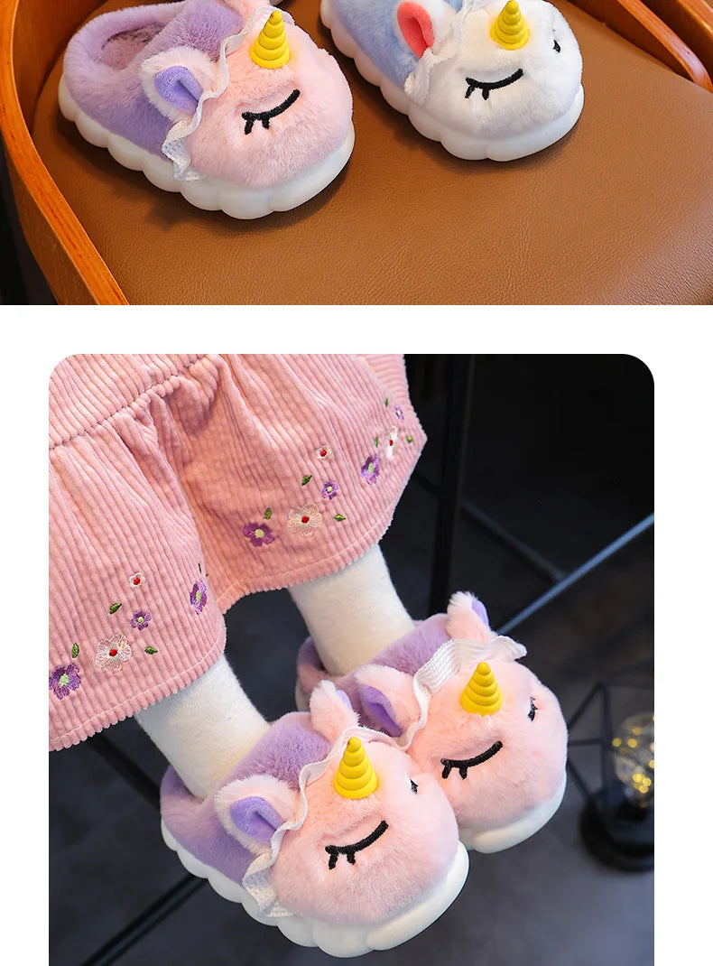 Kids & Family Matching Animal Print Plush Slippers | Cozy Winter Shoes