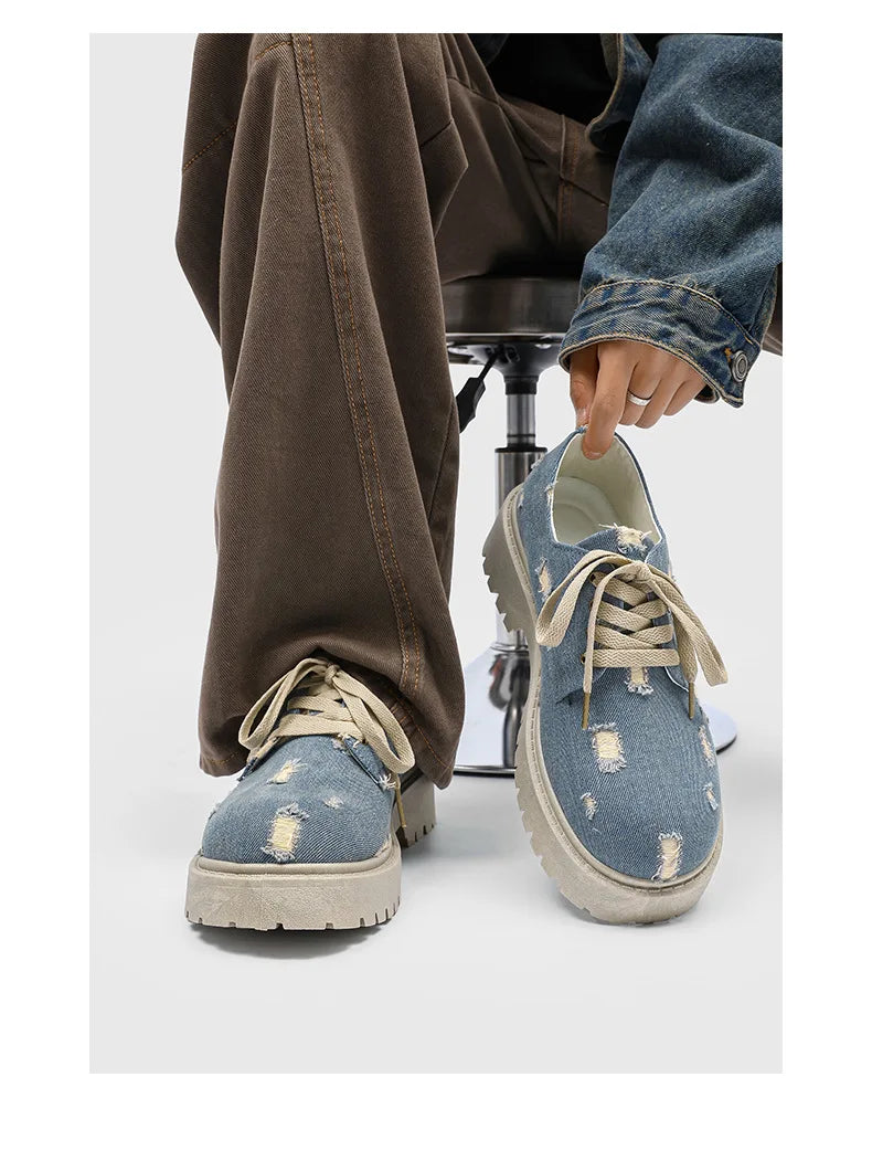 Comfortable Denim Low Top Boots with Thick Sole | Trendy Sneakers