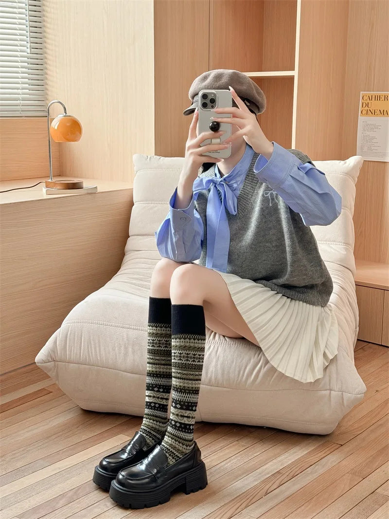 Women's Retro Knitted Knee Socks | Vintage Style for Autumn & Winter