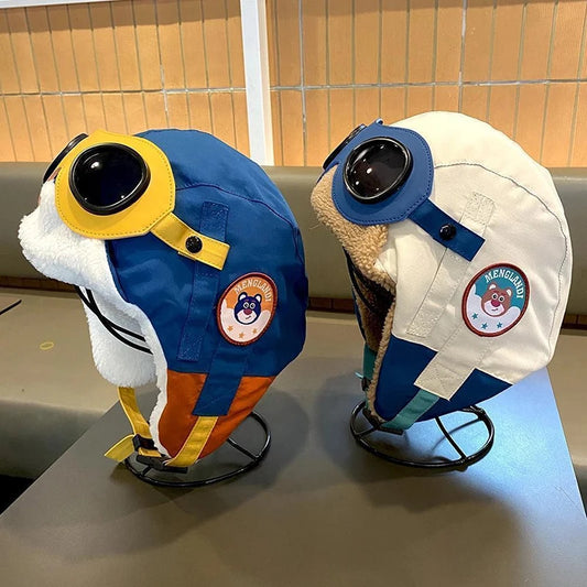 Gorro de aviador de piloto para niños con gafas | Gorro cálido de invierno para la aventura