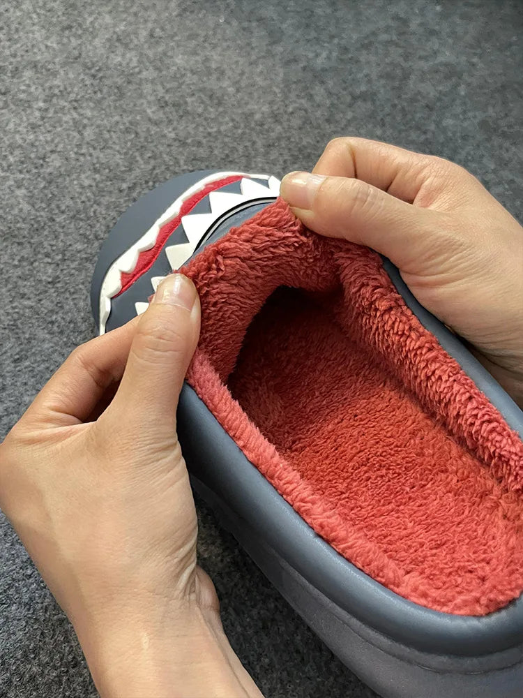 Men's Shark Plush Winter Slippers | Cozy Warm Indoor Outdoor Shoes